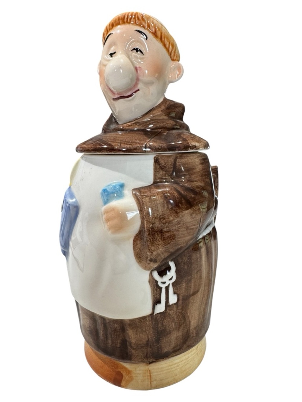VTG Jovial Monk Ceramic Stein Mug Brown & Cream Functional Metal Lid Mechanism - Picture 4 of 15